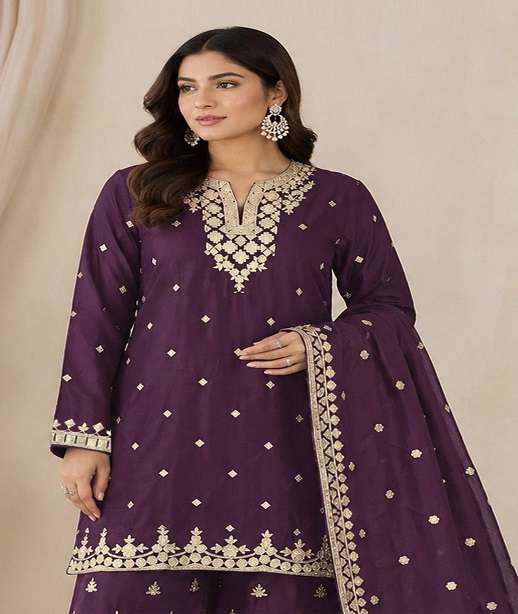 DESIGNER FANCY PARTY WEAR HEAVY CHINON SHARARA SALWAR SUIT PALAZZO JG 3317 COLOR