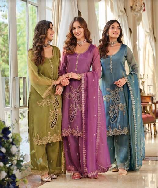 DESIGNER FANCY PARTY WEAR HEAVY SIMAR SILK BEADS SHARARA SALWAR SUIT PALAZZO EB FIRDAUS 2404-2406