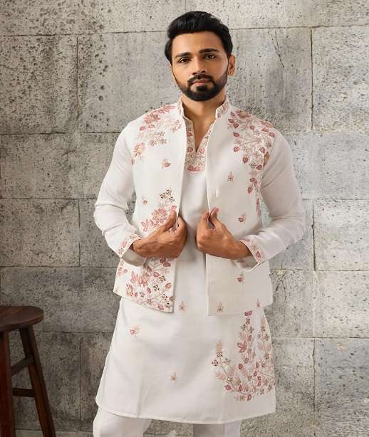 DESIGNER PARTY WEAR READYMADE MENS ART SILK KURTA WITH THREAD SEQUENCE WORK KF 61771-61773
