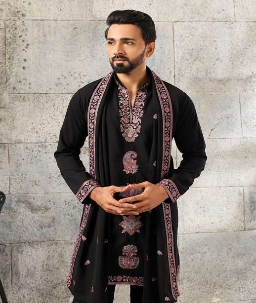 DESIGNER PARTY WEAR READYMADE MENS SILK KURTA WITH THREAD SEQUENCE WORK KF 21281-21283