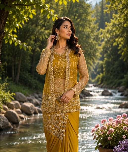 DESIGNER READYMADE BEADS WORK SAREE COOLECTION IN LAYCRA SILK NVN 102439 COLOR