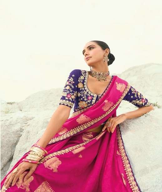 DESIGNER WEDDING PARTY WEAR FANCY SILK SAREE WITH PURE SILK BLOUSE THREAD SEQUENCE DANA WORK COLLECTION SM MN 8201-8208