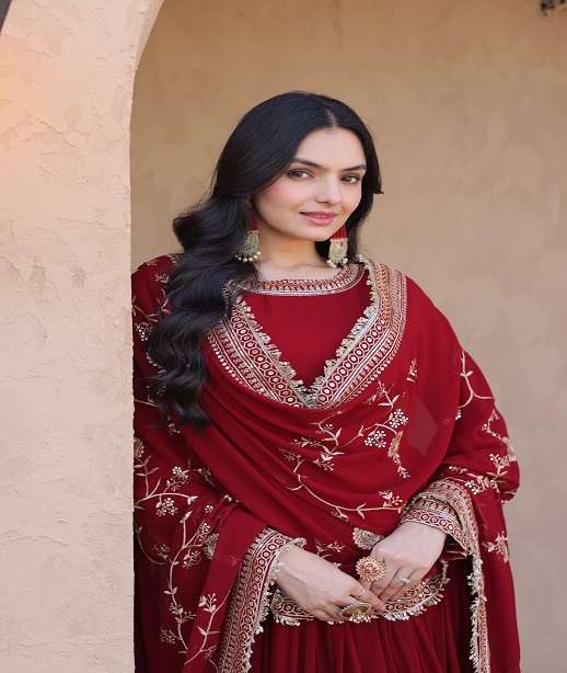 DESIGNER WEDDING PARTY WEAR HEAVY BLOMMING GEORGETTE READYMADE ANARKALI SALWAR SUIT GOWN KU 1256