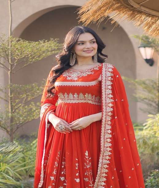 DESIGNER WEDDING PARTY WEAR HEAVY BLOMMING GEORGETTE READYMADE ANARKALI SALWAR SUIT GOWN LW 9331