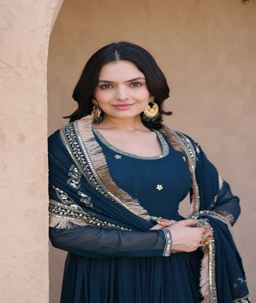 DESIGNER WEDDING PARTY WEAR HEAVY FAUX GEORGETTE READYMADE ANARKALI SALWAR SUIT GOWN LW 9333 COLOR