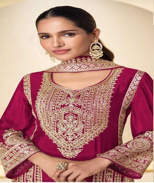 DESIGNER WEDDING PARTY WEAR REAL CHINON SILK SHARARA SALWAR SUIT GL PARAL 7540 COLOR