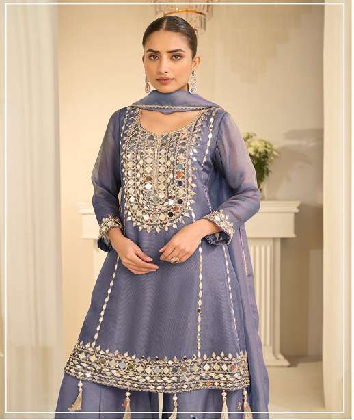 EID SPECIAL REAL MIRROR WORK FANCY SIMAR SILK SHARARA SALWAR SUIT PALAZZO SUIT RH SY 10313 COLOR