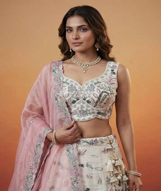 DESIGNER BOLLYWOOD BRIDAL WEDDING PARTY WEAR ORGANZA SILK LEHENGA CHOLI SENHORA DRESSES NT 6338 COLOR