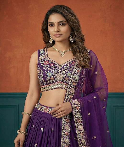 DESIGNER BOLLYWOOD BRIDAL WEDDING PARTY WEAR REAL GEORGETTE LEHENGA CHOLI SENHORA NT 6324 COLOR