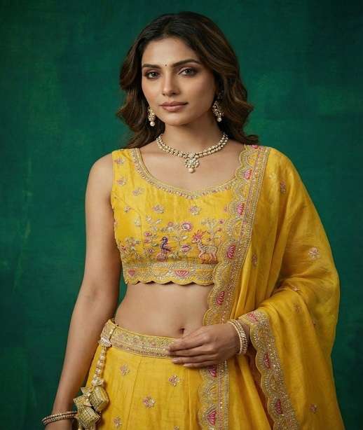 DESIGNER BOLLYWOOD BRIDAL WEDDING PARTY WEAR TISSUE SILK LEHENGA CHOLI ZARKAN WORK SENHORA NT 6320 COLOR