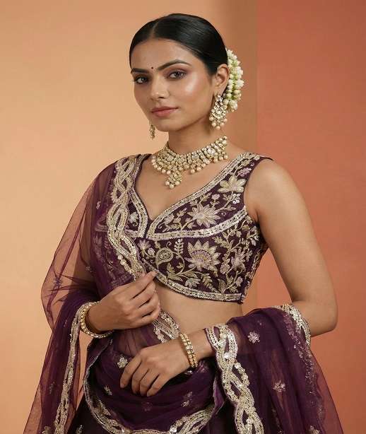 DESIGNER BOLLYWOOD BRIDAL WEDDING PARTY WEAR TISSUE SILK LEHENGA CHOLI SENHORA DRESSES NT 6332 COLOR
