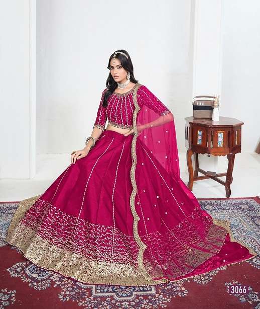 DESIGNER BRIDAL WEDDING PARTY WEAR ART SILK LEHENGA CHOLI WITH NET DUPATTA ANY 3061-3066