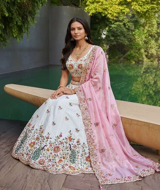 DESIGNER BRIDAL WEDDING PARTY WEAR ORGANZA SILK LEHENGA CHOLI SENHORA DRESSES NT 6343 COLOR