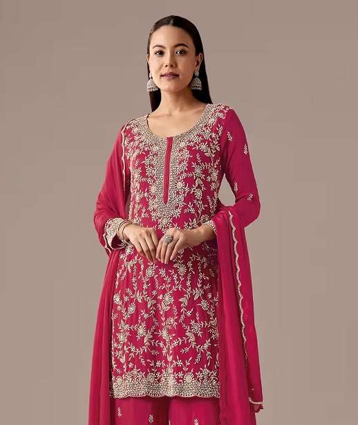 DESIGNER FANCY PARTY WEAR FAUX GEORGETTE SHARARA SALWAR SUIT PALAZZO CP 730 COLOR