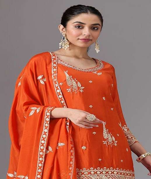 DESIGNER FANCY PARTY WEAR HEAVY CHINON SHARARA SALWAR SUIT PALAZZO JG 2120 COLOR