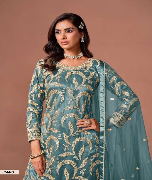 DESIGNER FANCY PARTY WEAR HEAVY NET SHARARA SALWAR SUIT PALAZZO SUIT ANY 244 COLOR
