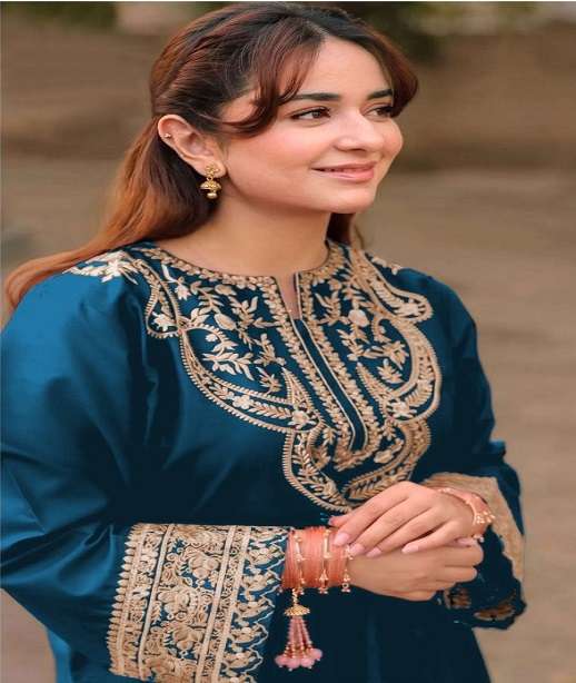 DESIGNER FANCY PARTY WEAR JAPAN SATIN READYMADE FARSI SALWAR SUIT PALAZZO SHF 1234 COLOR