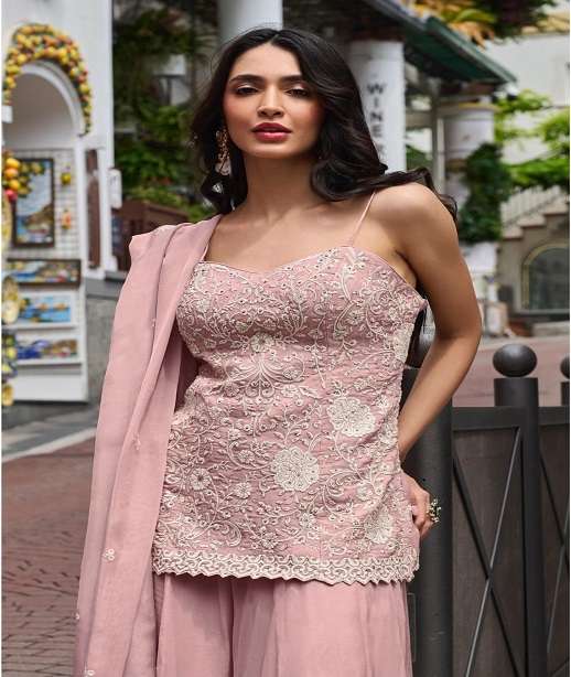DESIGNER FANCY PARTY WEAR MUL SILK BEADS WORK SHARARA SALWAR SUIT PALAZZO SY ZARIYA 20052-20053