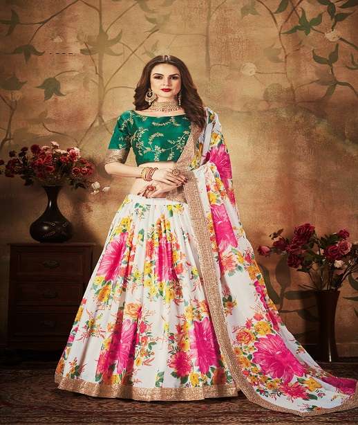 DESIGNER FANCY WEDDING PARTY WEAR INDIAN ORGANZA LEHENGA CHOLI WITH DUPATTA ZC 7601-7610