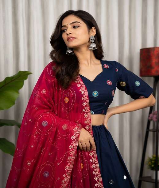 DESIGNER MULTICOLOR NAVRATRI WEAR ROMAN SILK LEHENGA GEORGETTE DUPATTA COLLECTION BRG 5056-5057