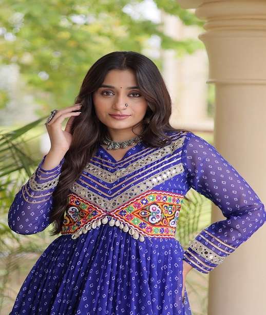 DESIGNER NAVRATRI WEAR FAUX GEORGETTE KUTCHI WORK NAVRATRI ANARKALI KURTI KU 1271 COLOR