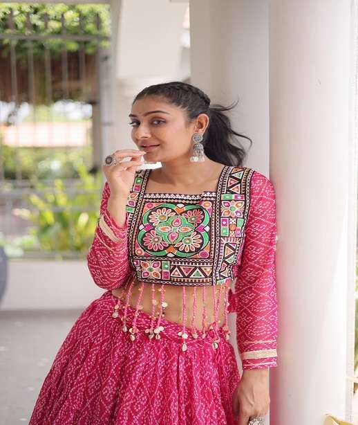 DESIGNER NAVRATRI WEAR GEORGETTE BANDHANI PRINT LEHENGA KU 5080 COLOR