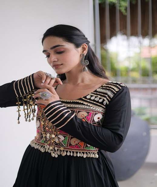 DESIGNER NAVRATRI WEAR RAYON COTTON KUTCHI WORK NAVRATRI ANARKALI GOWN LW 9344 COLOR