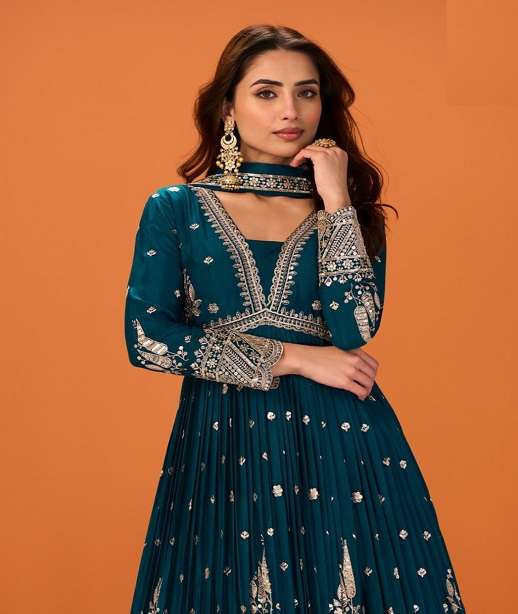 DESIGNER WEDDING PARTY WEAR CHINON READYMADE ANARKALI SALWAR SUIT GOWN NVN HASEENA 10841-10844
