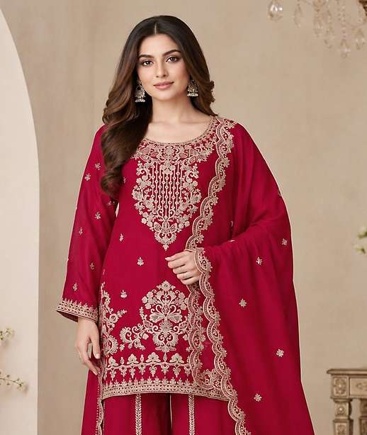 DESIGNER WEDDING PARTY WEAR PURE VISCOS CHINON SHARARA SALWAR SUIT JG 9101-9103