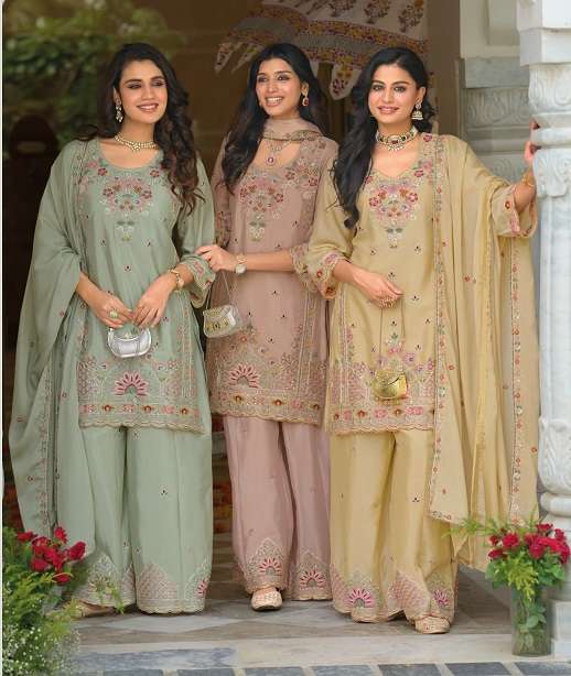 DESIGNER WEDDING PARTY WEAR REAL CHINON READYMADE SHARARA SALWAR SUIT PALAZZO EB CLASSIC 2391-2393