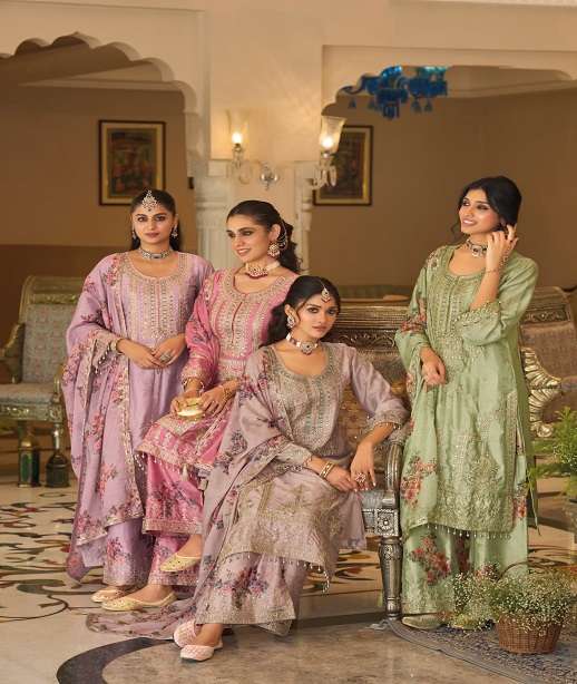 DESIGNER WEDDING PARTY WEAR REAL CHINON READYMADE SHARARA SALWAR SUIT PALAZZO EB SABNAM 2501-2504