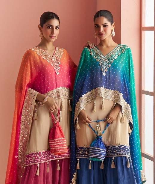 DESIGNER WEDDING PARTY WEAR SIMAR SILK PALAZZO SHARARA KAFTAN SALWAR SUIT SY KAVERI 10119-10120