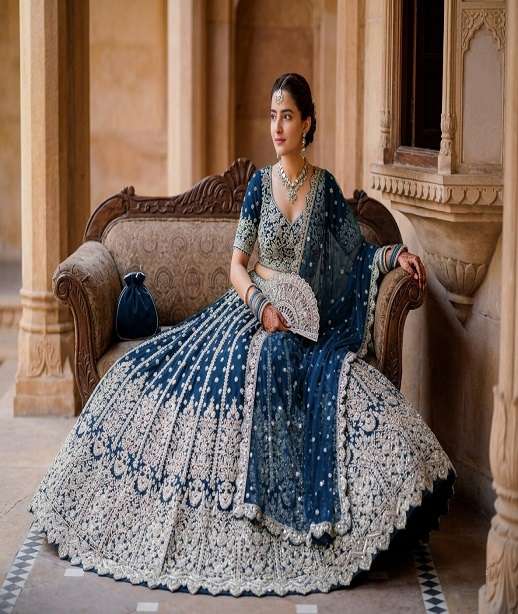 INDIAN DESIGNER BOLLYWOOD WEDDING PARTY WEAR NET FABRIC LEHENGA AT WHOLESALE RATE KB 1057 NEW COLOR