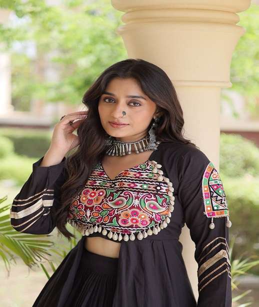 KORA COTTON KUTCHI WORK NAVRATRI LEHENGA LW 7178 COLOR