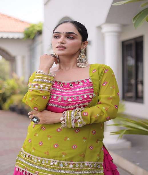 KORA COTTON KUTCHI WORK RAYON COTTON NAVRATRI LEHENGA KU 5076 COLOR