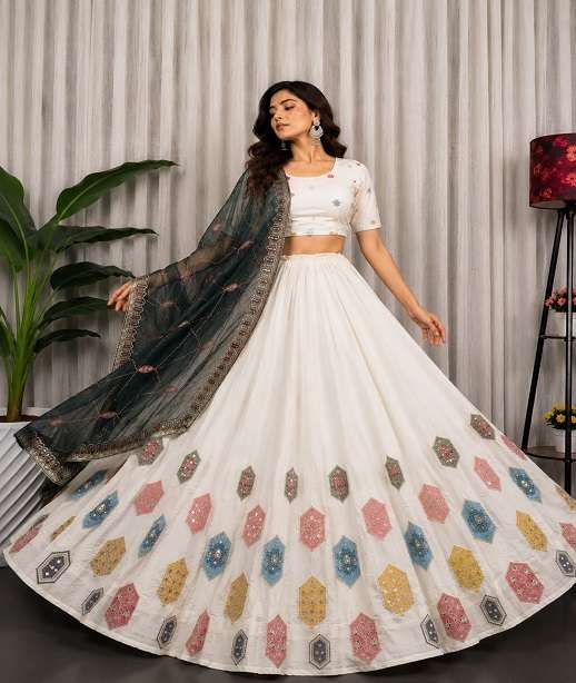 NAVRATRI WEAR ROMAN SILK READYMADE LEHENGA GEORGETTE DUPATTA COLLECTION BRG 5051-5061-5065