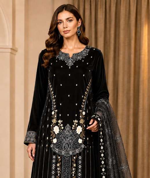 WINTER WEAR DESIGNER WEDDING PARTY WEAR VELVET SHARAA SUIT PALLAZZO CPR 729 COLOR