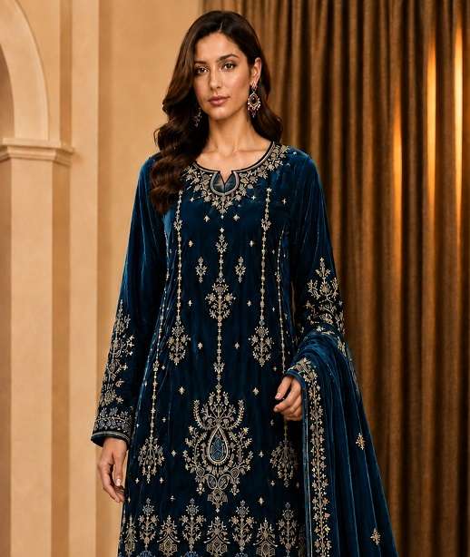 WINTER WEAR DESIGNER WEDDING PARTY WEAR VELVET SHARAA SUIT PALLAZZO CPR 722 COLOR