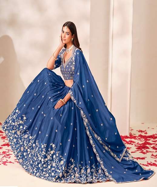 DESIGNER BRIDAL WEDDING PARTY WEAR CHINON LEHENGA CHOLI WITH CHINON DUPATTA ANY MHVS 3071-3072