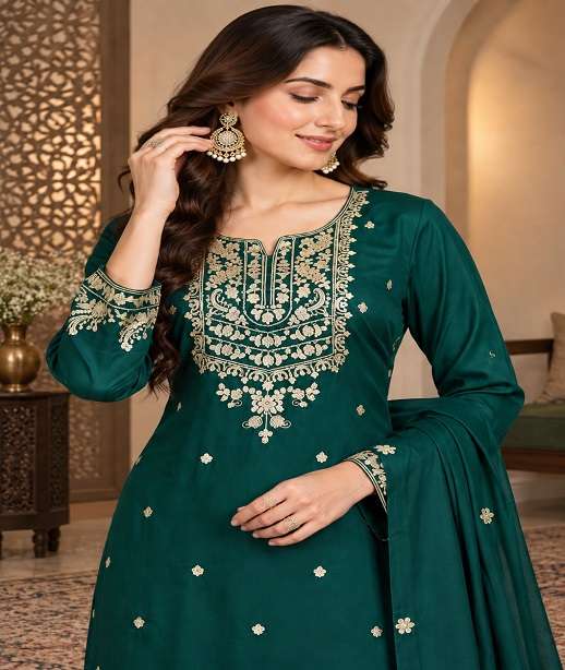 DESIGNER FANCY PARTY WEAR BLOOMING CHINON SHARARA SALWAR SUIT PALAZZO JG 4901 COLOR