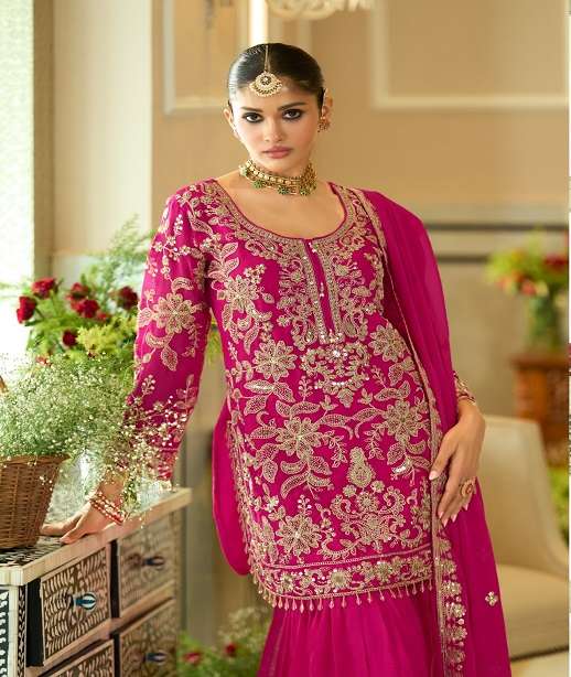 DESIGNER FANCY PARTY WEAR PREMIUM MOSS SILK SHARARA SALWAR SUIT PALAZZO EB 2591-2592