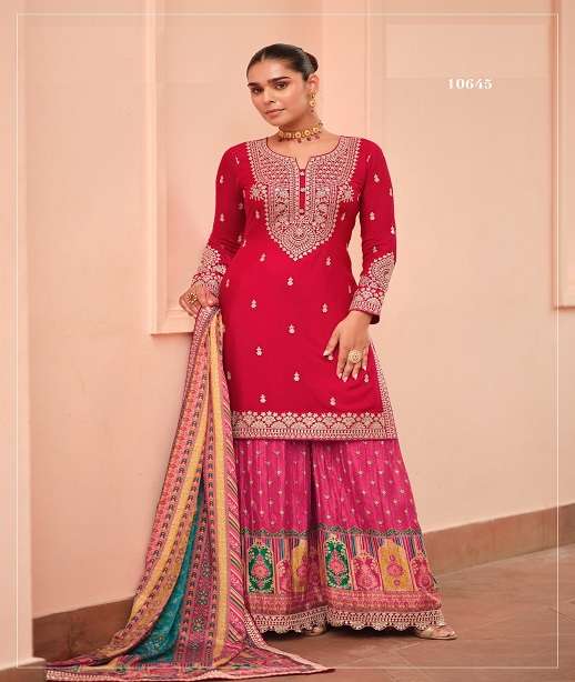DESIGNER FANCY PARTY WEAR REAL CHINON SILK READYMADE SHARARA SALWAR SUIT PALAZZO AF GURPREET 10645-10648