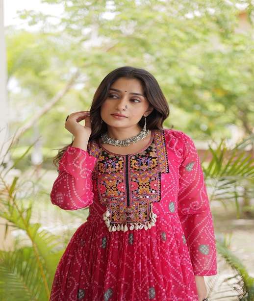 DESIGNER NAVRATRI WEAR FAUX GEORGETTE KUTCHI WORK NAVRATRI ANARKALI KURTI KU 1276 COLOR