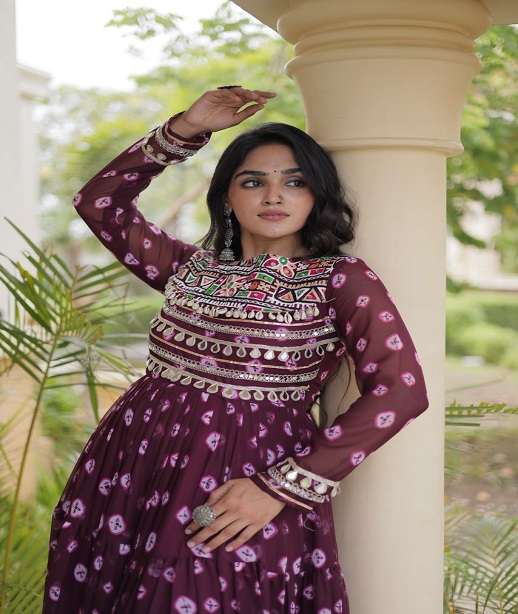 DESIGNER NAVRATRI WEAR FAUX GEORGETTE KUTCHI WORK PRINTED NAVRATRI ANARKALI KURTI KU 1277 COLOR