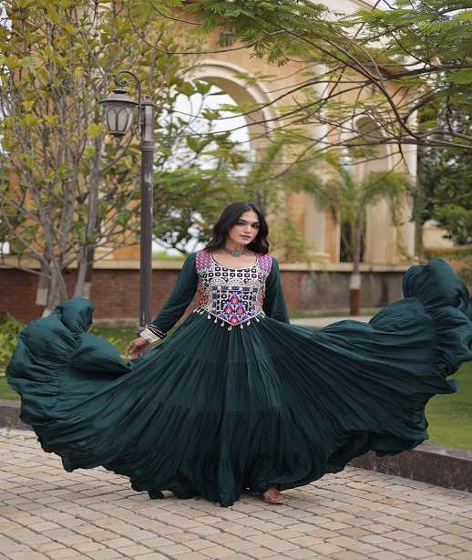 DESIGNER NAVRATRI WEAR RAYON COTTON KUTCHI WORK NAVRATRI ANARKALI GOWN LW 9351 COLOR