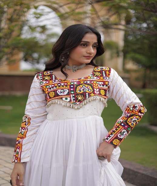 DESIGNER NAVRATRI WEAR RAYON COTTON KUTCHI WORK NAVRATRI ANARKALI GOWN LW 9355 COLOR