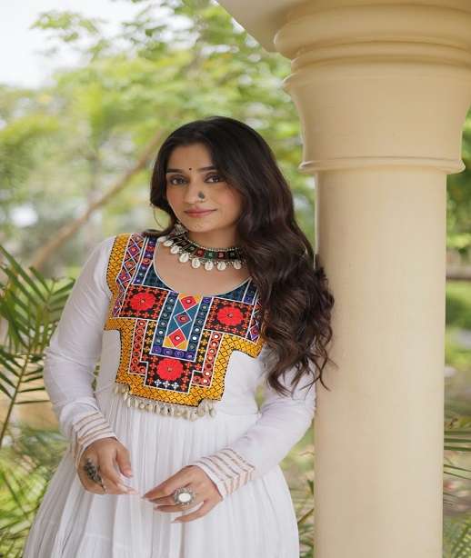 DESIGNER NAVRATRI WEAR RAYON COTTON KUTCHI WORK NAVRATRI ANARKALI GOWN LW 9352 COLOR