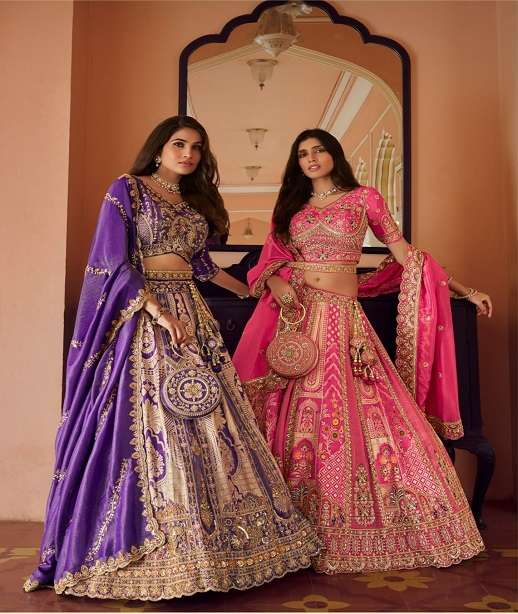 DESIGNER WEDDING BRIDAL WEAR INDIAN HEAVY MULTICOLOR BANARASI SILK LEHENGA CHOLI WITH SILK DUPATTA SM ROYAL 10386-10391
