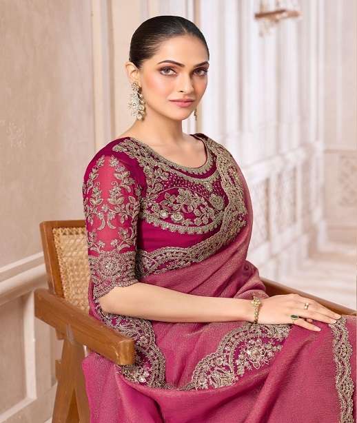 DESIGNER WEDDING PARTY WEAR FANCY CHIFFON SAREE WITH HEAVY BLOUSE SM ANMOL 16001-16015