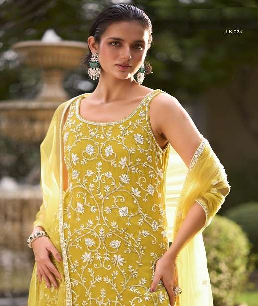 DESIGNER WEDDING PARTY WEAR GEORGETTE HEAVY PALAZZO SHARARA SALWAR SUIT SM KM LABEL 24-27